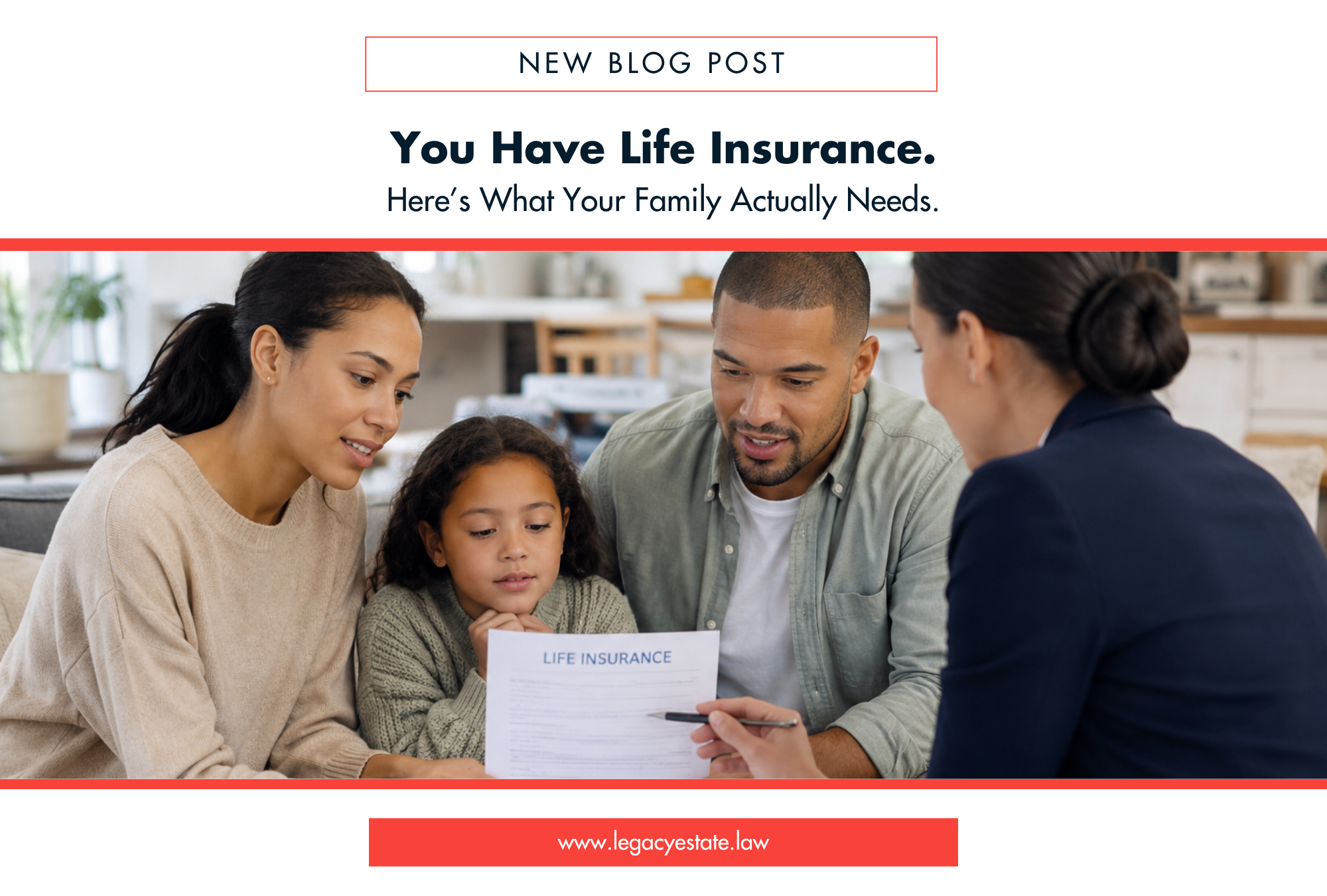 A family reviewing a life insurance policy with an advisor